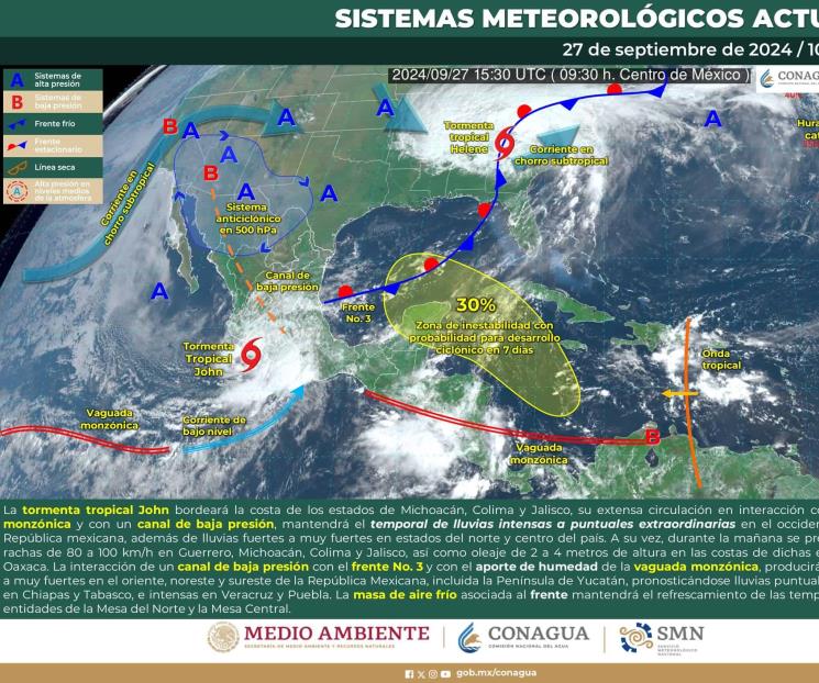 Tormenta tropical John toca tierra en Aquila, Michoacán