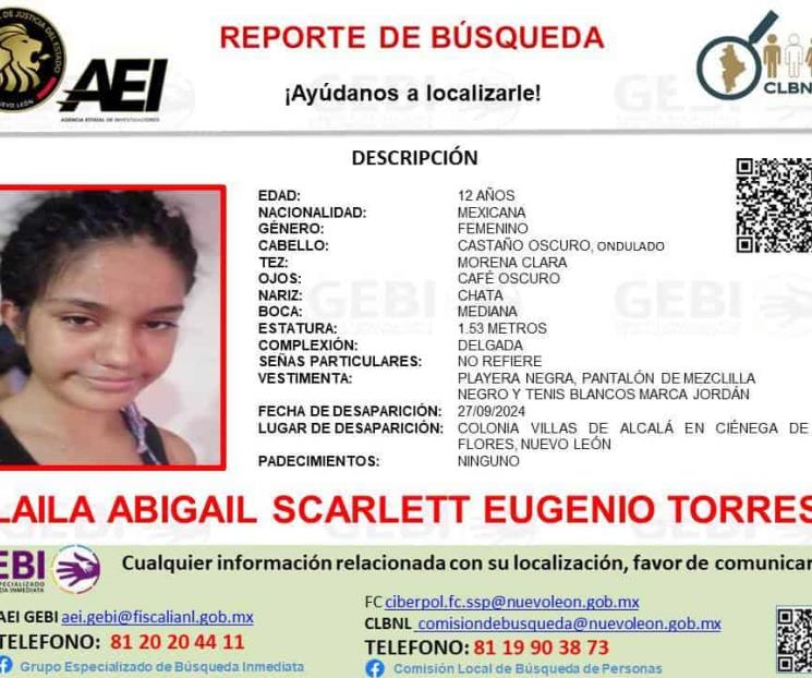 Buscan a niña desaparecida en Ciénega