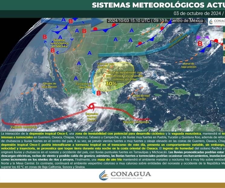 Tormenta tropical Once-E tocará tierra esta noche en Oaxaca