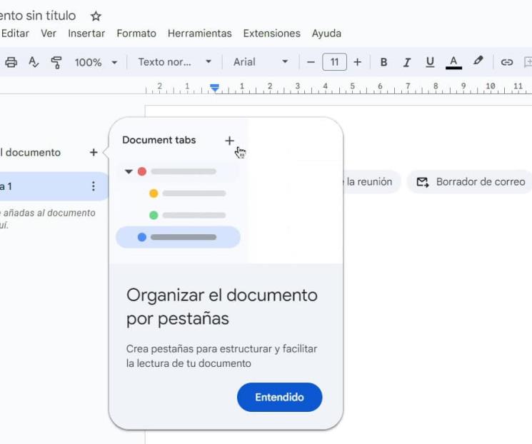 Las pestañas llegan a los documentos de Google