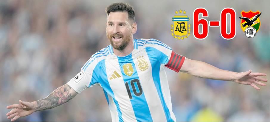 Tres de Messi y Argentina golea