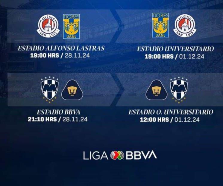 Conocen Tigres y Rayados horarios de Liguilla 