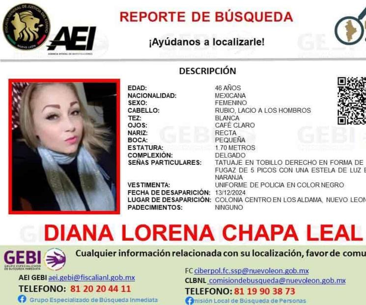 Desaparece mujer policía en Los Aldamas