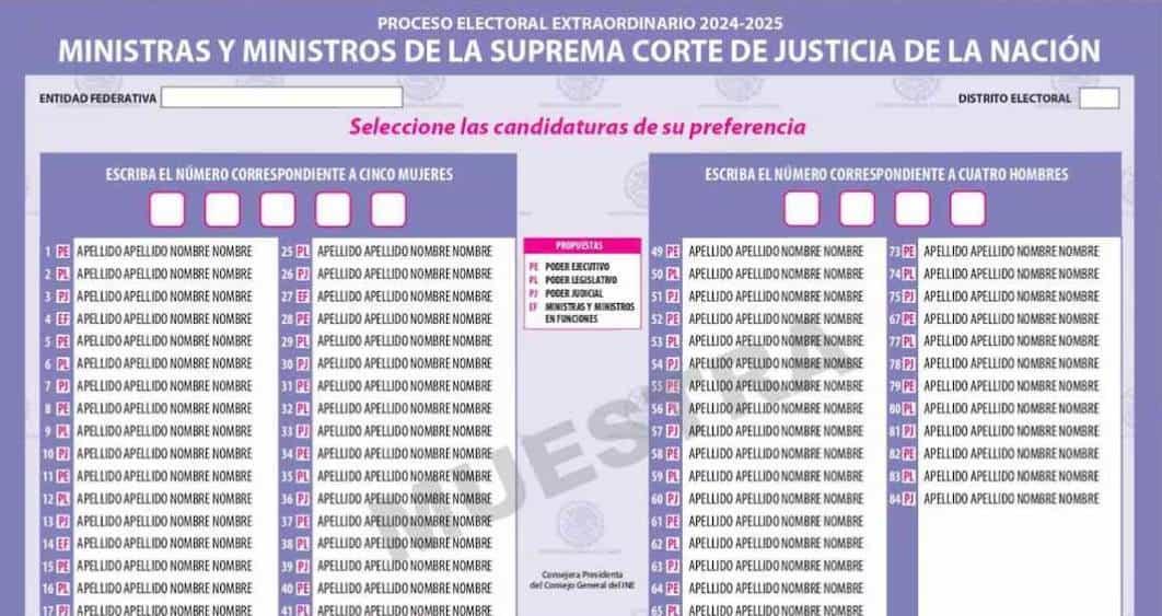 INE aprueba 4 diseños de boletas para elección del Poder Judicial